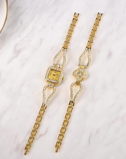 ONE:  Luxury Elegant Watch and Bracelet Set for Women:  Rhinestone with Bangles