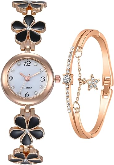 ONE:  Luxury Elegant Watch and Bracelet Set for Women:  Rhinestone with Bangles