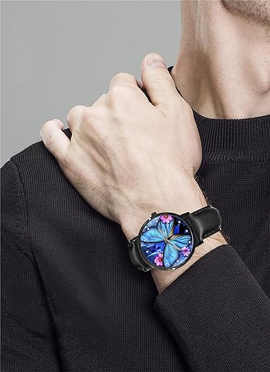 ONE: Wrist Watch for Men and Women Color: Blue Flower Butterfly Pattern