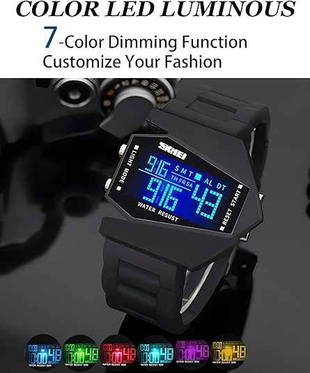 ONE: Unique Watch: Airplane Shaped LED Light Waterproof Watch Military Stealth Fighter Cool