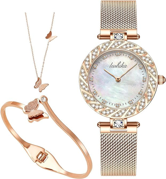 ONE:  Luxury Elegant Watch and Bracelet Set for Women:  Rhinestone with Bangles Starry Sky