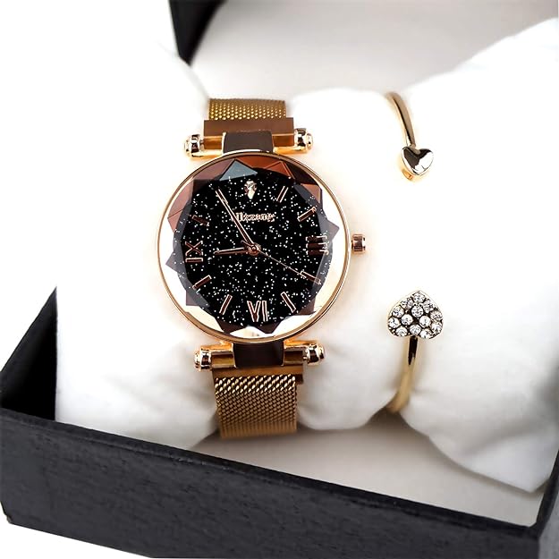 ONE:  Luxury Elegant Watch and Bracelet Set for Women:  Rhinestone with Bangles Starry Sky