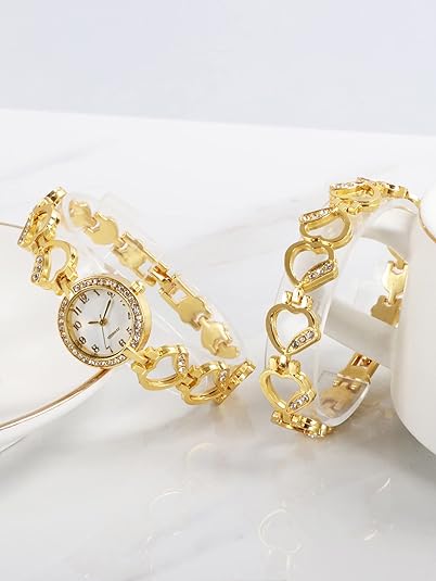 ONE:  Luxury Elegant Watch and Bracelet Set for Women:  Rhinestone with Bangles