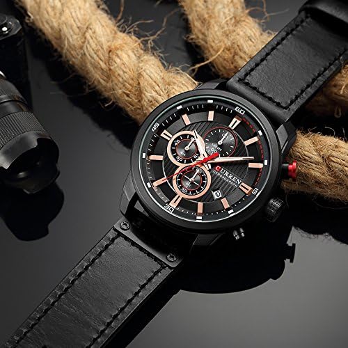 ONE:  Men's Watch Leather Strap Military Chronograph Waterproof Sport Wrist Date Quartz Wristwatch