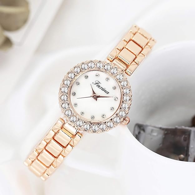 ONE:  Luxury Elegant Watch and Bracelet Set for Women:  Rhinestone with Bangles