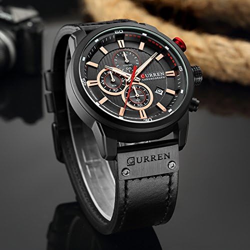 ONE:  Men's Watch Leather Strap Military Chronograph Waterproof Sport Wrist Date Quartz Wristwatch