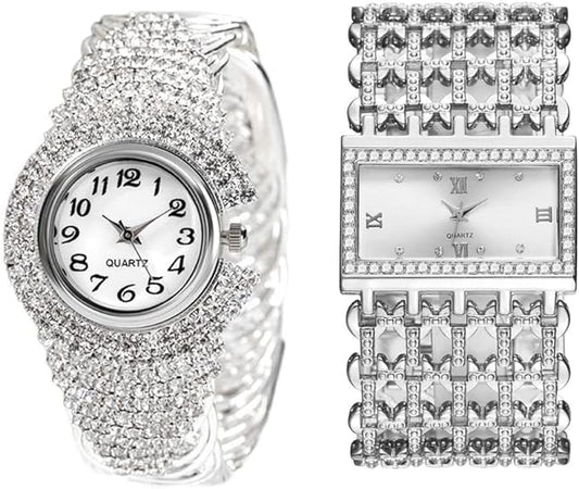 2 Luxury Elegant Watches Jewelry Set: Two Watches,