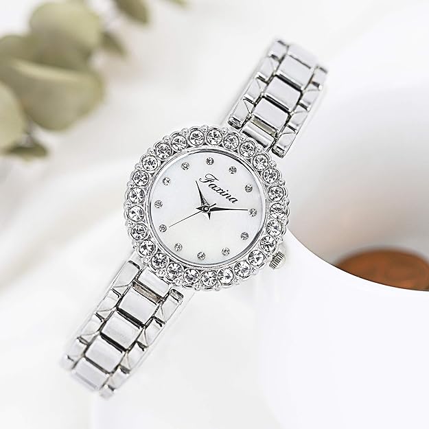 ONE:  Luxury Elegant Watch and Bracelet Set for Women:  Rhinestone with Bangles