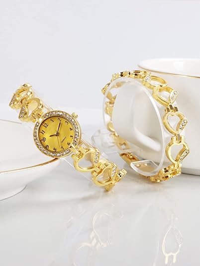 ONE:  Luxury Elegant Watch and Bracelet Set for Women:  Rhinestone with Bangles