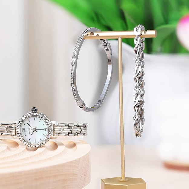 ONE:  Luxury Elegant Watch and Bracelet Set for Women:  Rhinestone with Bangles