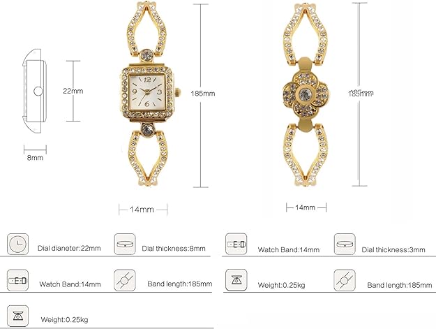 ONE:  Luxury Elegant Watch and Bracelet Set for Women:  Rhinestone with Bangles