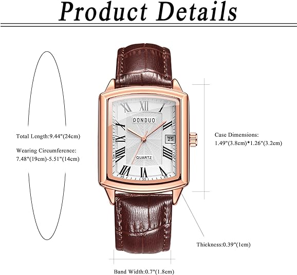 0NE: Luxury Wrist Watch Minimalist Men Square Dial Business Style Leather Strap Quartz Analog