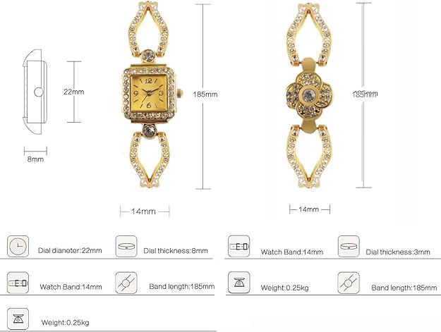 ONE:  Luxury Elegant Watch and Bracelet Set for Women:  Rhinestone with Bangles
