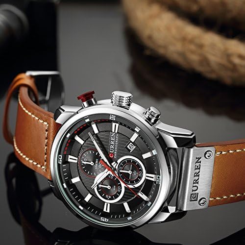 ONE:  Men's Watch Leather Strap Military Chronograph Waterproof Sport Wrist Date Quartz Wristwatch