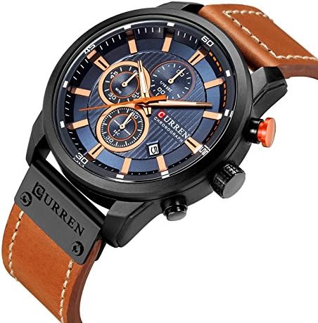 ONE:  Men's Watch Leather Strap Military Chronograph Waterproof Sport Wrist Date Quartz Wristwatch