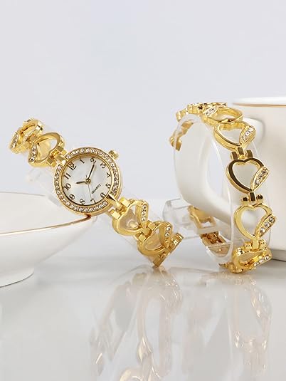ONE:  Luxury Elegant Watch and Bracelet Set for Women:  Rhinestone with Bangles
