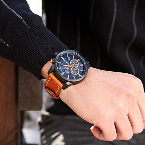 ONE:  Men's Watch Leather Strap Military Chronograph Waterproof Sport Wrist Date Quartz Wristwatch