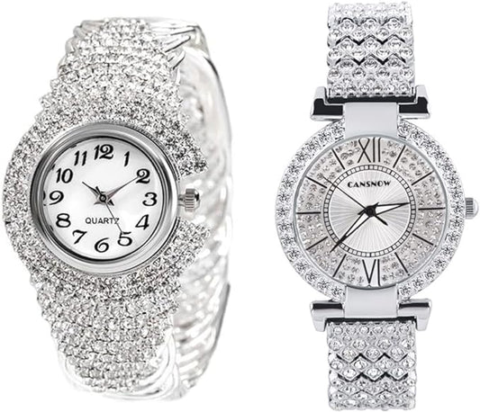 2 Luxury Elegant Watches Jewelry Set: Two Watches,