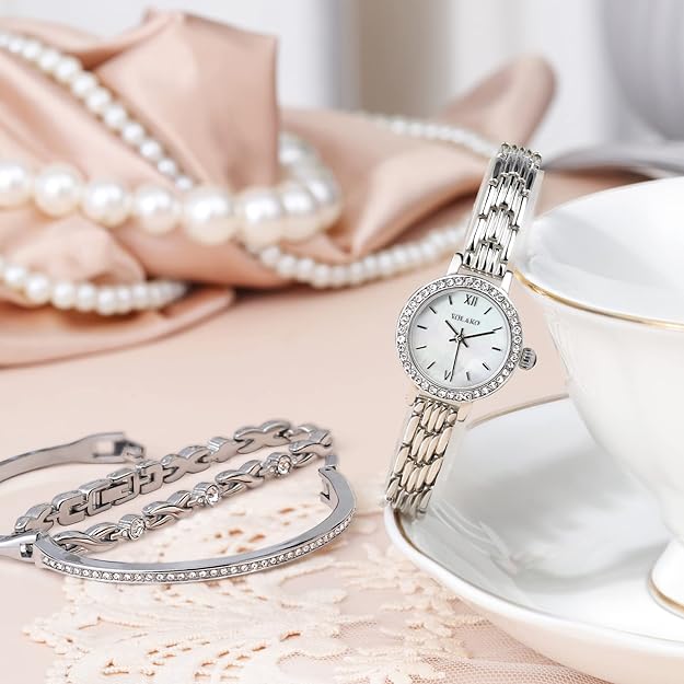 ONE:  Luxury Elegant Watch and Bracelet Set for Women:  Rhinestone with Bangles