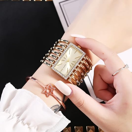 ONE:  Luxury Cuff Bracelet Watch for Women  Rectangular Dial Analog Quartz Wrist Watch