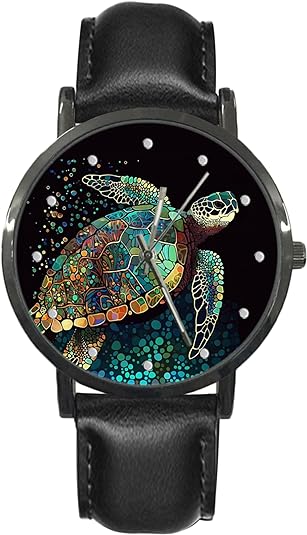 ONE: Wrist Watch for Men and Women Color: Turtle Mosaic Style Illustrations