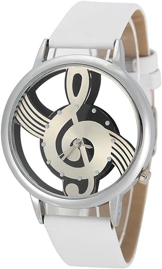 ONE: Unique Watch Musical Note Hollow Stainless Steel Mesh Strap Quartz Unisex Fashion Wrist Watch