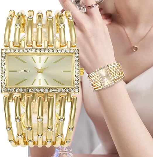 ONE:  Luxury Cuff Bracelet Watch for Women  Rectangular Dial Analog Quartz Wrist Watch