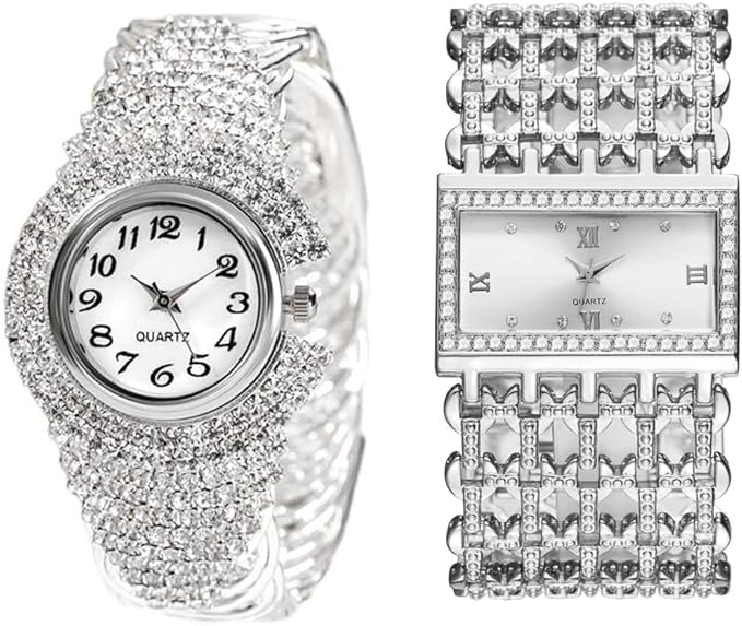 2 Luxury Elegant Watches Jewelry Set: Two Watches,