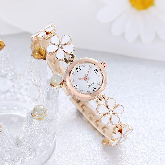 ONE:  Luxury Elegant Watch and Bracelet Set for Women:  Rhinestone with Bangles