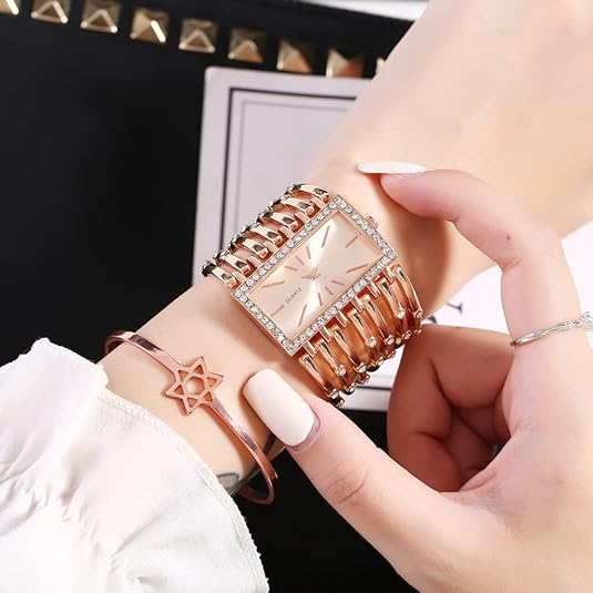 ONE:  Luxury Cuff Bracelet Watch for Women  Rectangular Dial Analog Quartz Wrist Watch