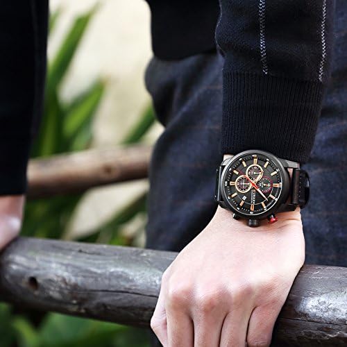 ONE:  Men's Watch Leather Strap Military Chronograph Waterproof Sport Wrist Date Quartz Wristwatch
