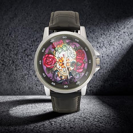 ONE: Wrist Watch for Men and Women Color: Special Design Beautiful Floral Sugar Skull Custom