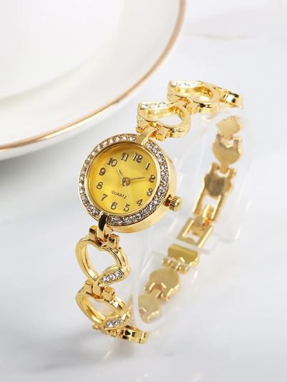 ONE:  Luxury Elegant Watch and Bracelet Set for Women:  Rhinestone with Bangles