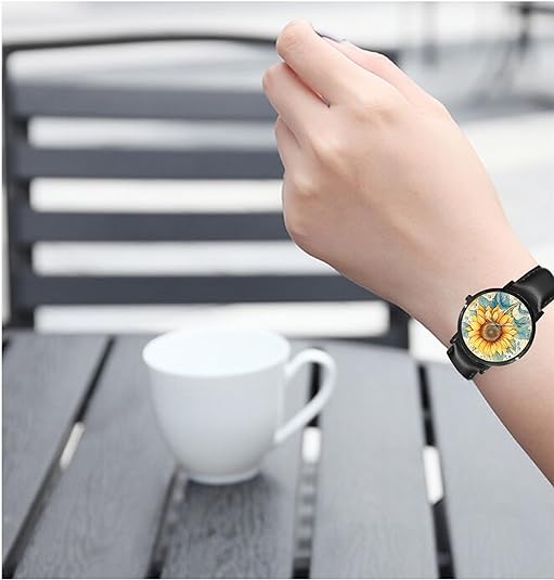 ONE: Wrist Watch for Men and Women Color: Sunflower on floral background