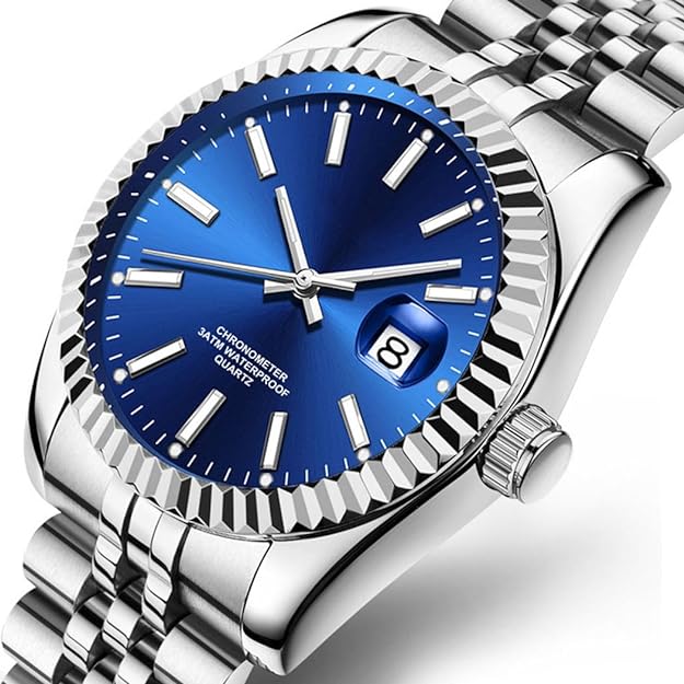 Luxury Watch Stainless Steel Wrist Watch Waterproof Big Face Analog Quartz