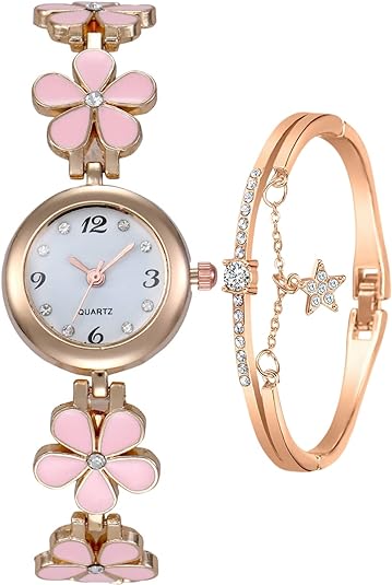 ONE:  Luxury Elegant Watch and Bracelet Set for Women:  Rhinestone with Bangles