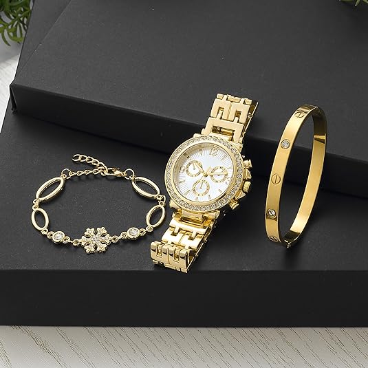 ONE:  Luxury Elegant Watch and Bracelet Set for Women:  Rhinestone with Bangles Starry Sky