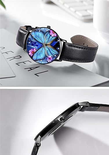 ONE: Wrist Watch for Men and Women Color: Blue Flower Butterfly Pattern