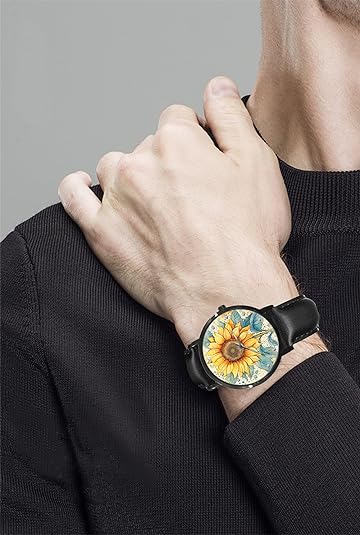 ONE: Wrist Watch for Men and Women Color: Sunflower on floral background