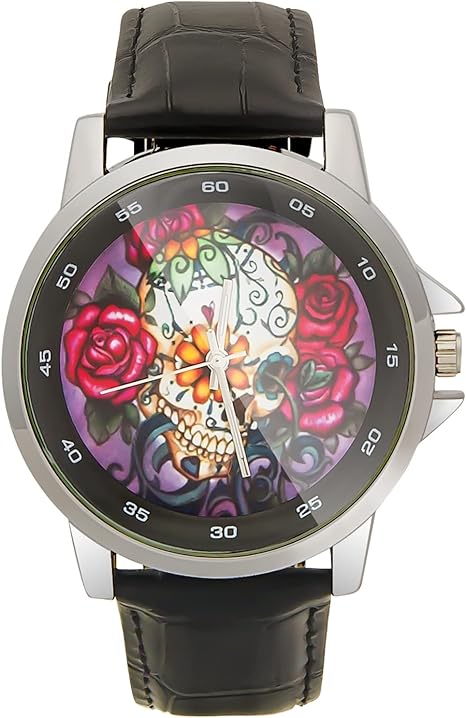 ONE: Wrist Watch for Men and Women Color: Special Design Beautiful Floral Sugar Skull Custom