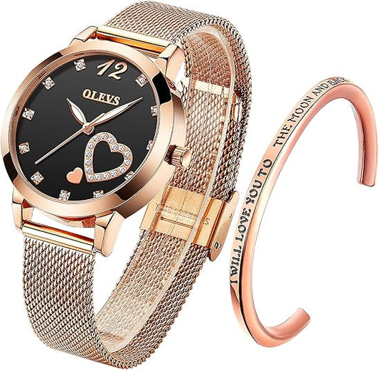 ONE:  Luxury Elegant Watch and Bracelet Set for Women:  Rhinestone with Bangles Starry Sky