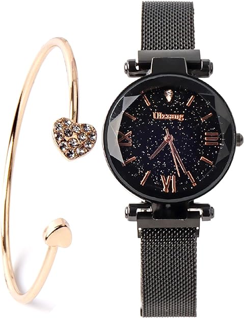 ONE:  Luxury Elegant Watch and Bracelet Set for Women:  Rhinestone with Bangles Starry Sky