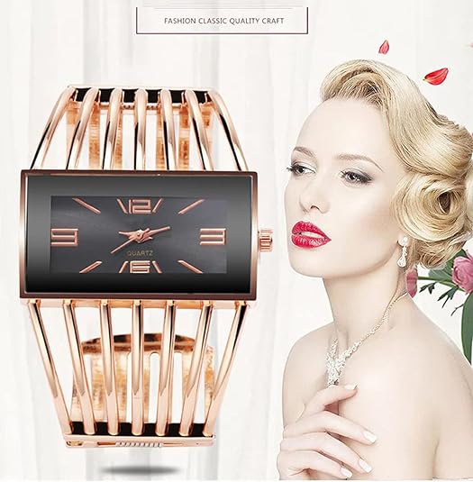 ONE:  Luxury Cuff Bracelet Watch for Women  Rectangular Dial Analog Quartz Wrist Watch