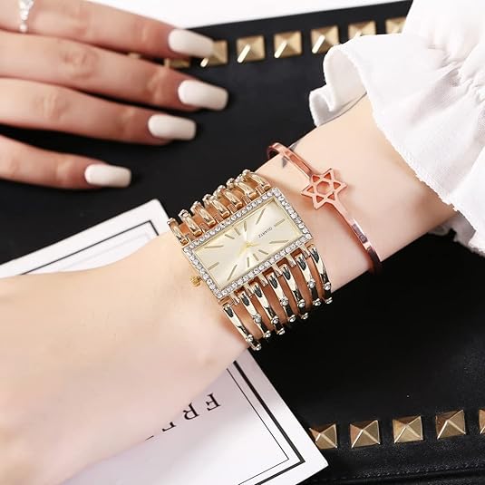 ONE:  Luxury Cuff Bracelet Watch for Women  Rectangular Dial Analog Quartz Wrist Watch