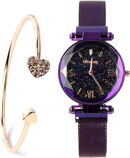 ONE:  Luxury Elegant Watch and Bracelet Set for Women:  Rhinestone with Bangles Starry Sky
