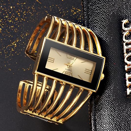 ONE:  Luxury Cuff Bracelet Watch for Women  Rectangular Dial Analog Quartz Wrist Watch