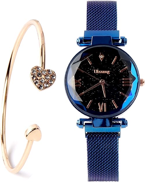 ONE:  Luxury Elegant Watch and Bracelet Set for Women:  Rhinestone with Bangles Starry Sky
