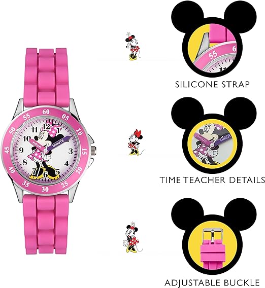 ONE: Kids Disney Mickey Mouse Minnie Mouse Analog Quartz Time Teacher Wrist Watch for Toddlers, Boys & Girls to Learn How to Tell Time