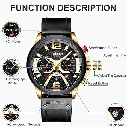 ONE:  Men's Watch Luxury Fashion Leather Strap Outdoor Casual Sport Wristwatch with Big Dial