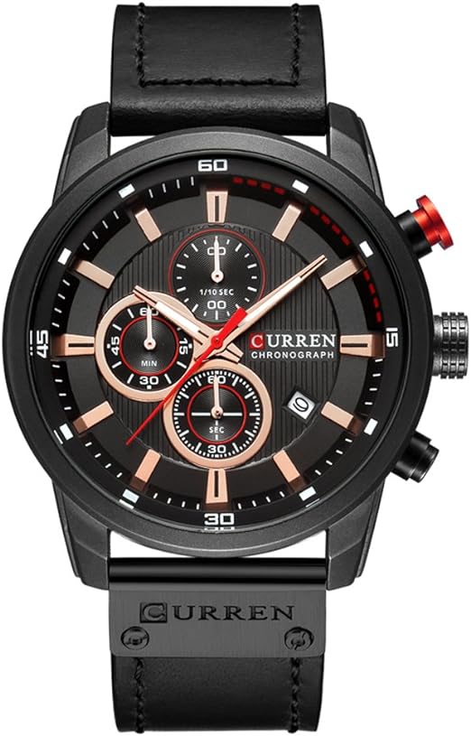ONE:  Men's Watch Leather Strap Military Chronograph Waterproof Sport Wrist Date Quartz Wristwatch